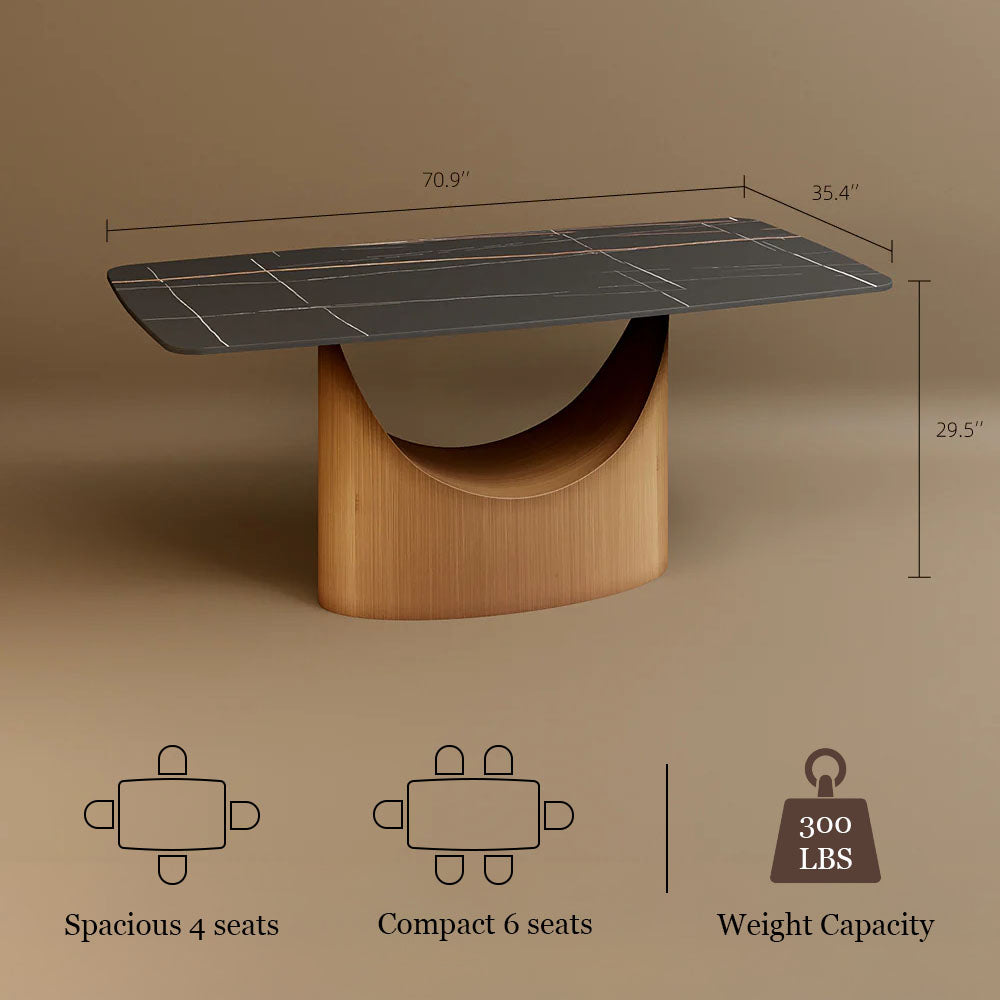 Modern Dining Table Sintered Stone Matte Black Surface