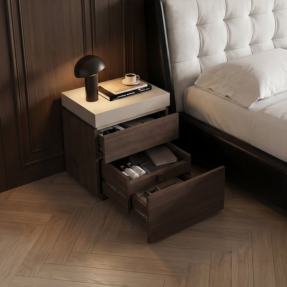 Modern Wooden Nightstand with 3 Drawers Minimalist Bedside Table Large Storage Design