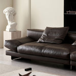 Load image into Gallery viewer, Modern Low-Profile Leather Sofa Deep Brown Upholstery with Wide Armrests &amp; Metal Legs
