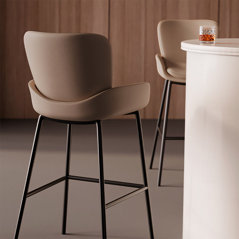Modern Upholstered Bar Stool with Armrests PU Leather Counter Chair Metal Frame Kitchen Island Bar Chair 1 Piece