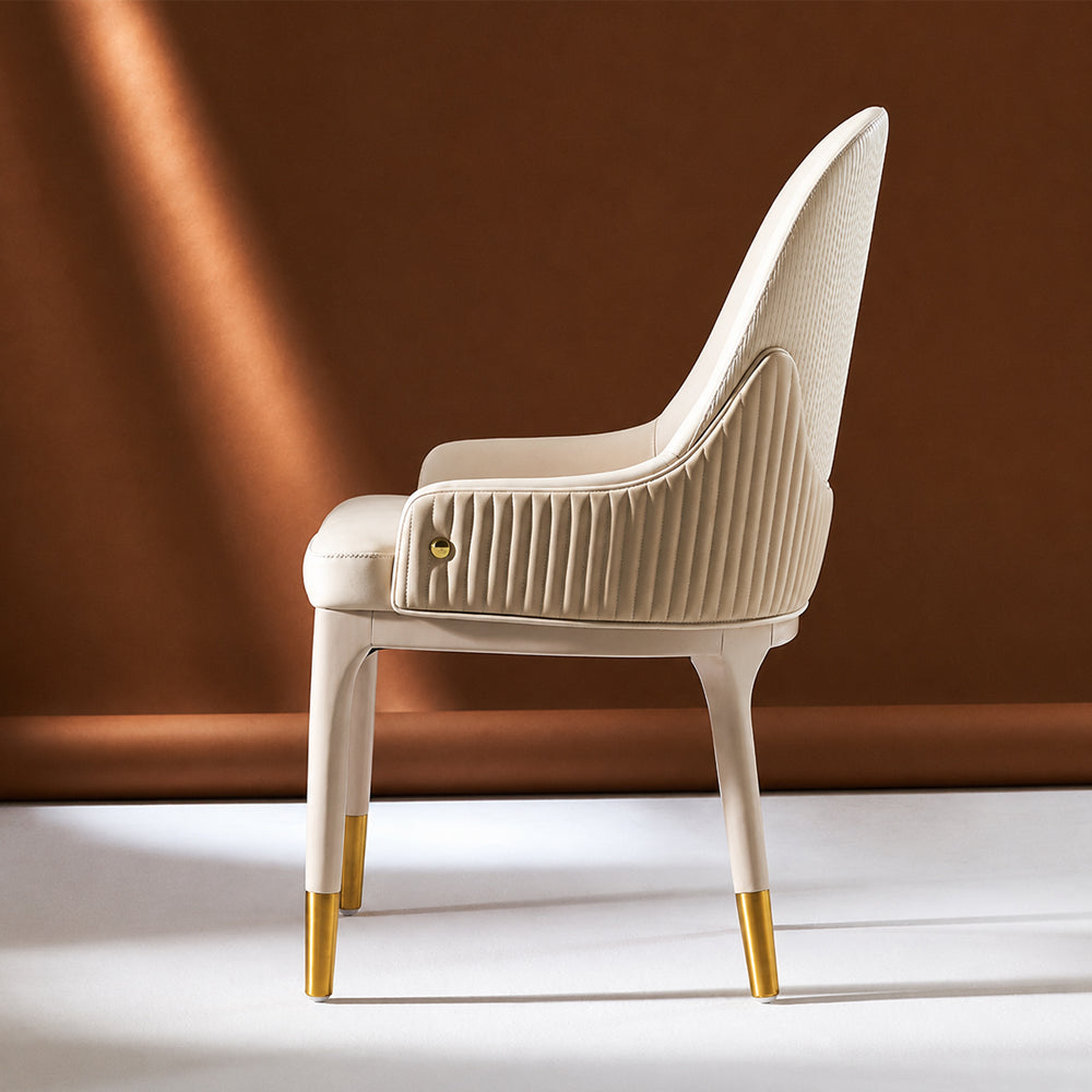 Modern Upholstered Dining Chair Set of 2 with Gold-Tipped Legs and Curved Armrests