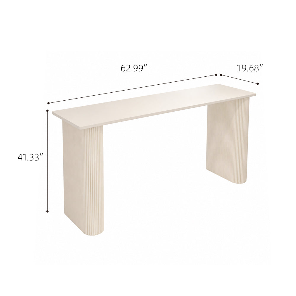 Cream White Rectangular Fluted Leg Living Room Sofa Bar Table