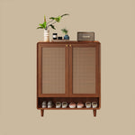 Load image into Gallery viewer, Mid-Century Rattan Shoe Cabinet with 2 Doors Walnut Wood Entryway Storage Organizer with Open Shelf

