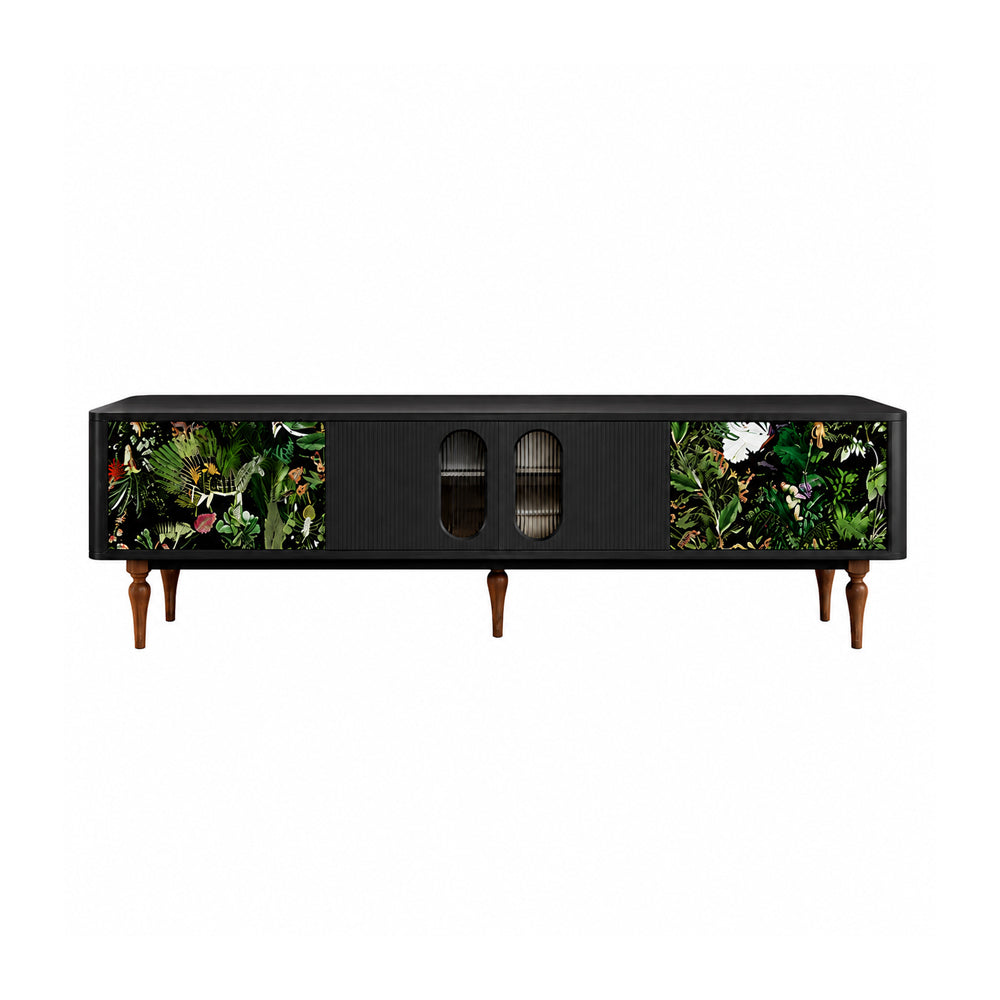 82.6" Jungle Print Mid Century Wood TV Stand