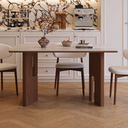 Mid Century Sintered Stone Top Dining Table With Geometric Wooden Legs