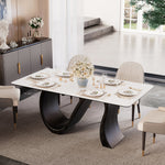 Load image into Gallery viewer, Modern Luxury Dining Set S-Shaped Walnut Base Marble-Effect Table × Gray &amp; Gold Sideboard
