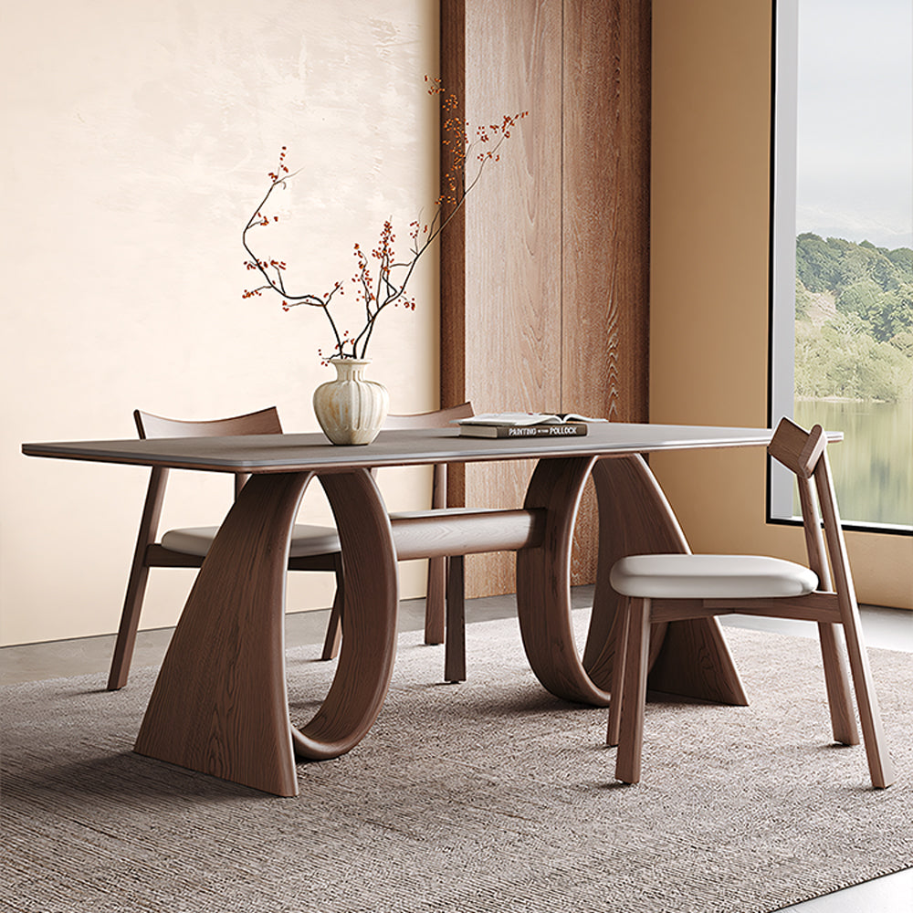 Contemporary Wooden Dining Table with Ceramic Top Modern Aesthetic