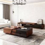 Load image into Gallery viewer, Modern Walnut &amp; Black Extendable Coffee Table Expandable Design with Large-Capacity Storage
