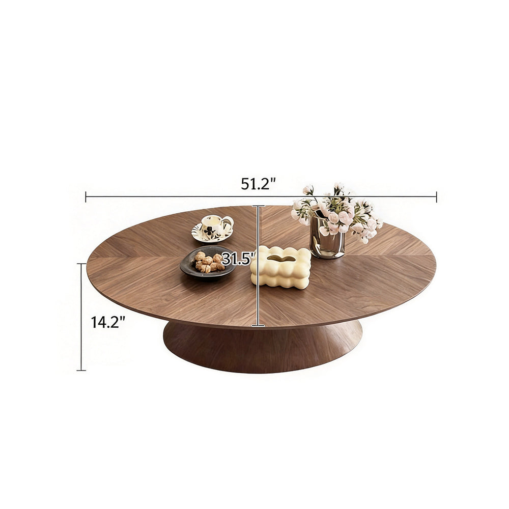 Modern Walnut Round Coffee Table with Pedestal Base Wood Grain Center Table