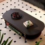 Load image into Gallery viewer, 55.9" Norwegian Jungle Print Arched Carved Oval Coffee Table With Drawer
