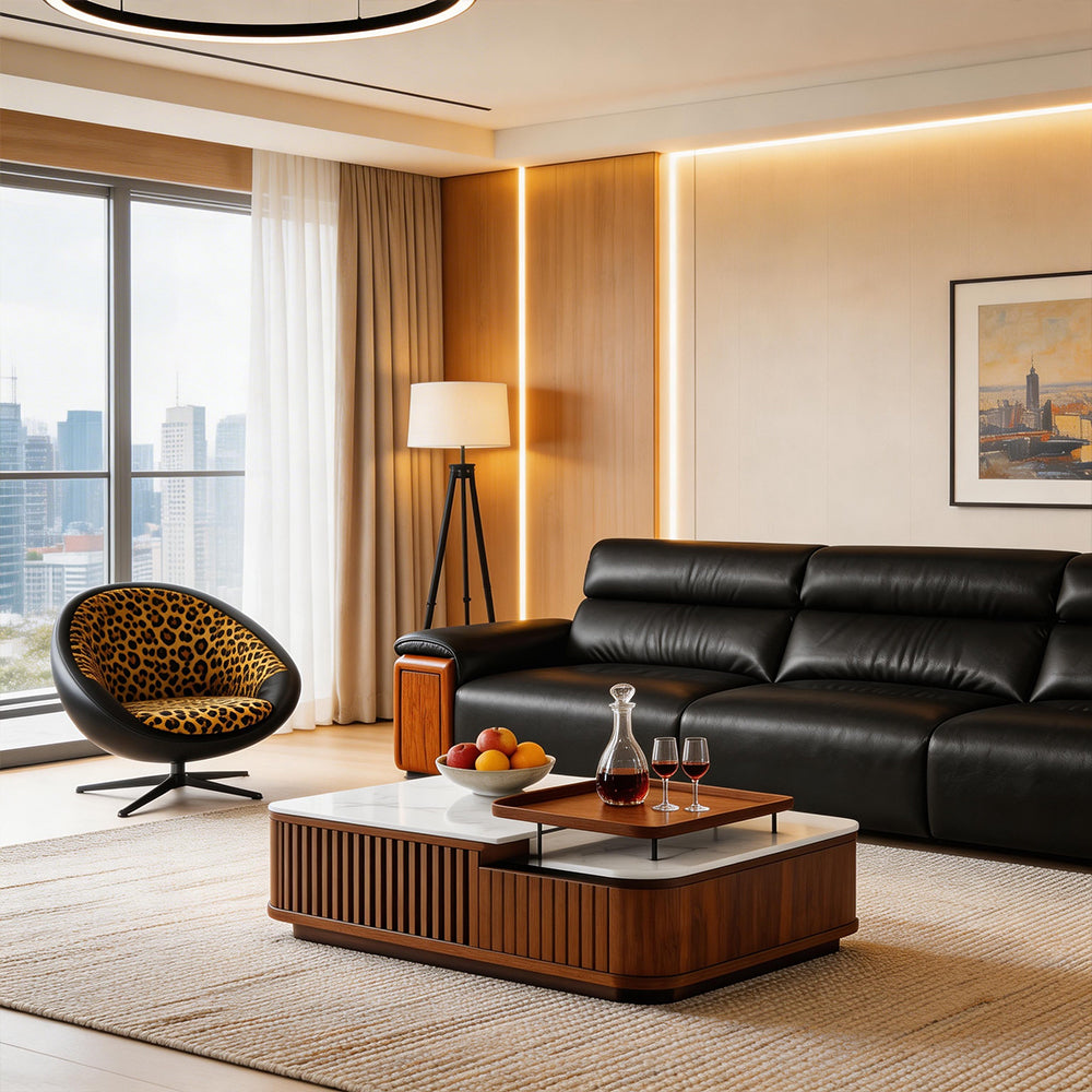 123.2'' Modern Power Reclining Leather Sofa Remote Control Adjustable Deep Seat Lounge Couch