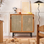 Load image into Gallery viewer, 39" Modern Rattan Sideboard 2-Door Natural Wood Buffet Cabinet with Metal Legs
