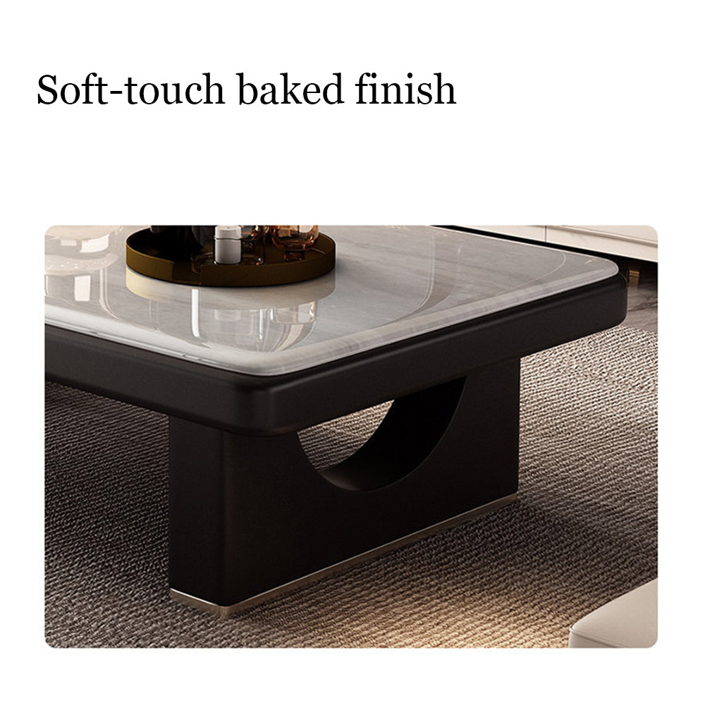 Modern Luxury Coffee Table with Marble Pattern Top and Black Accent Surface