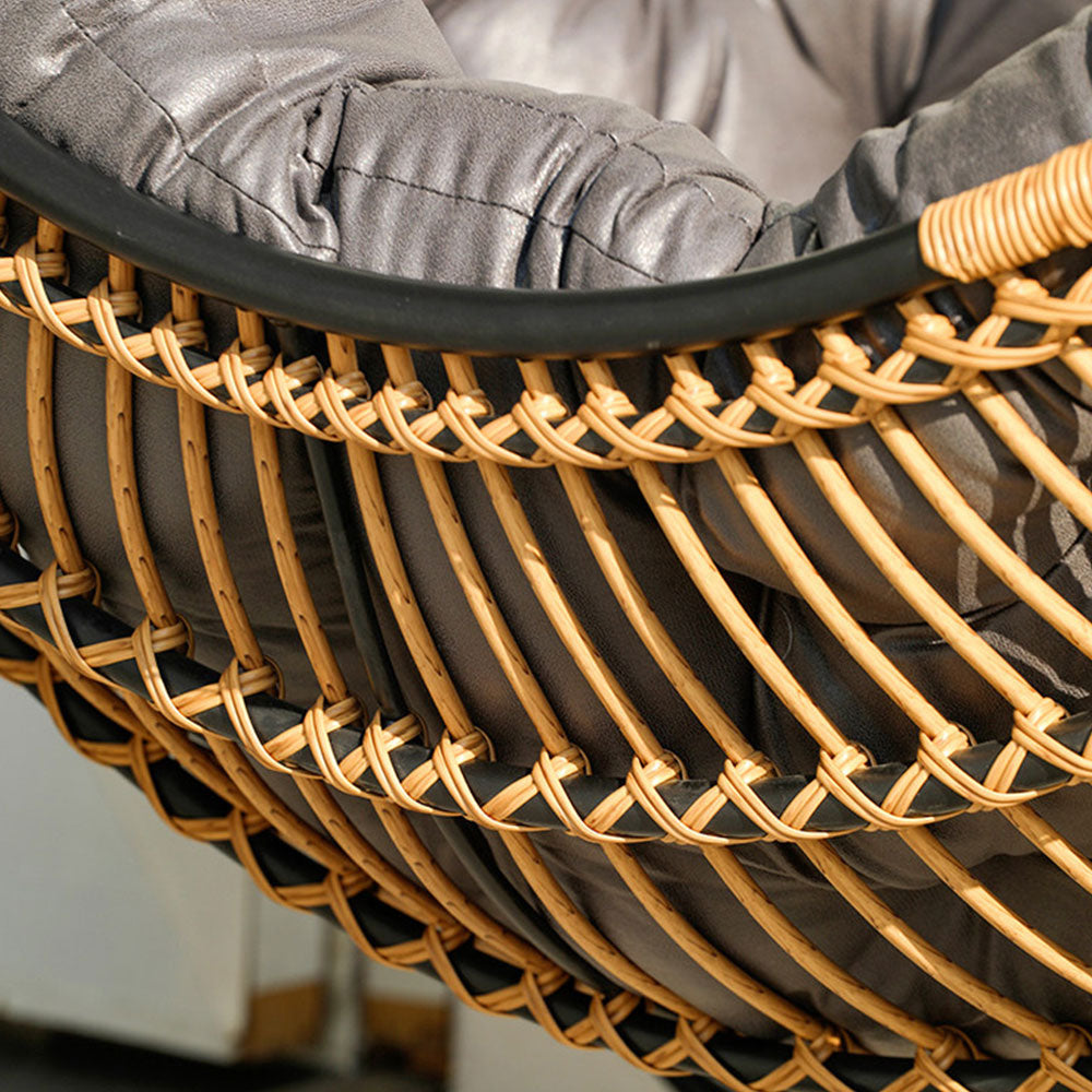 Modern Papasan Lounge Chair with Woven Rattan Frame and Plush Cushion