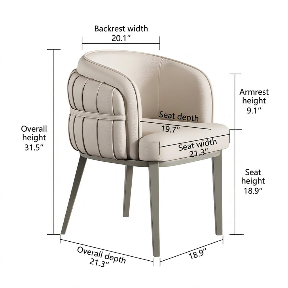 Set of 2 Modern Upholstered Dining Chair with Curved Backrest Cream Accent Chair Minimalist Dining Chair