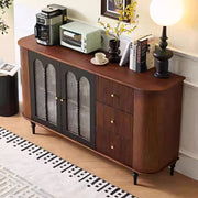 62.9'' Sideboard Buffet Cabinet Retro Modern Design Textured Glass Doors Ample Storage Space