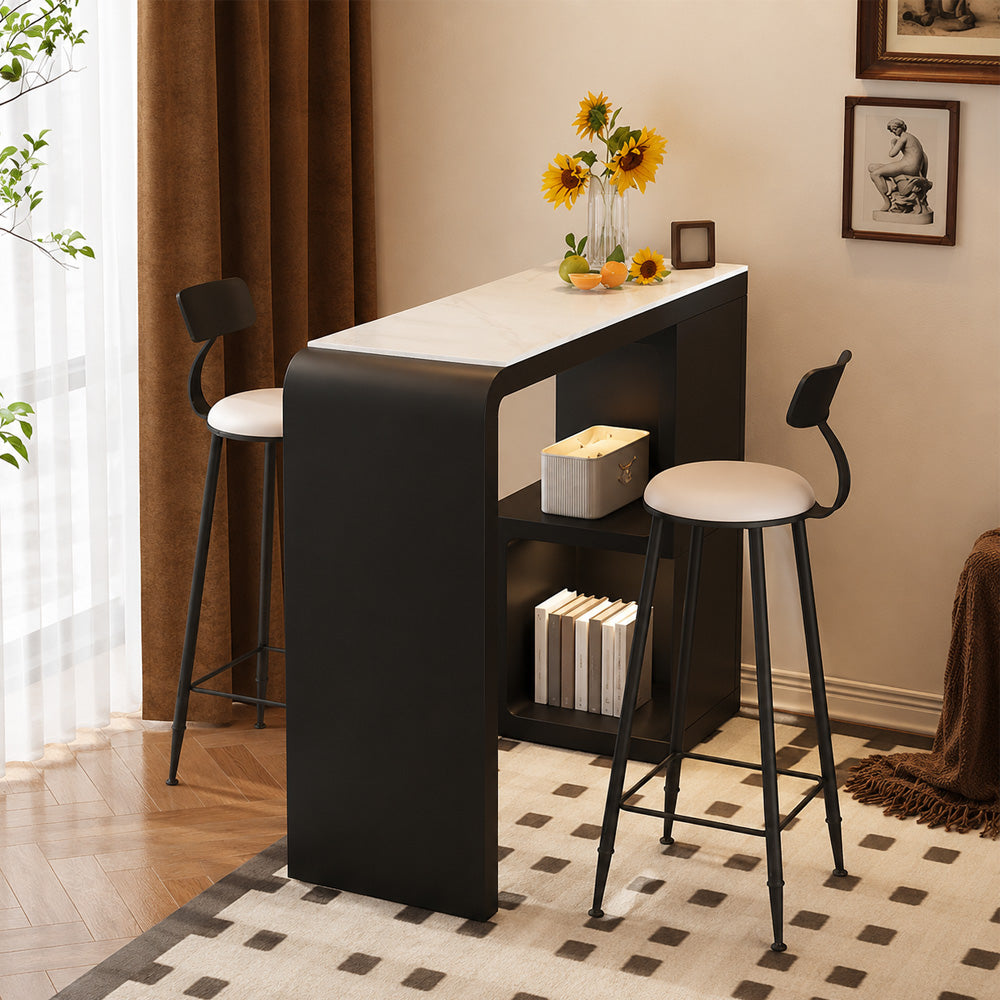 Black and White Finish Marble Surface Home Coffee Bar Table Set