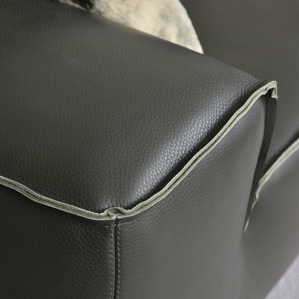 132.28" Modern Minimalist Genuine Leather Sofa Deep Green Upholstered Couch Wide Seat Living Room Sofa with Clean Lines