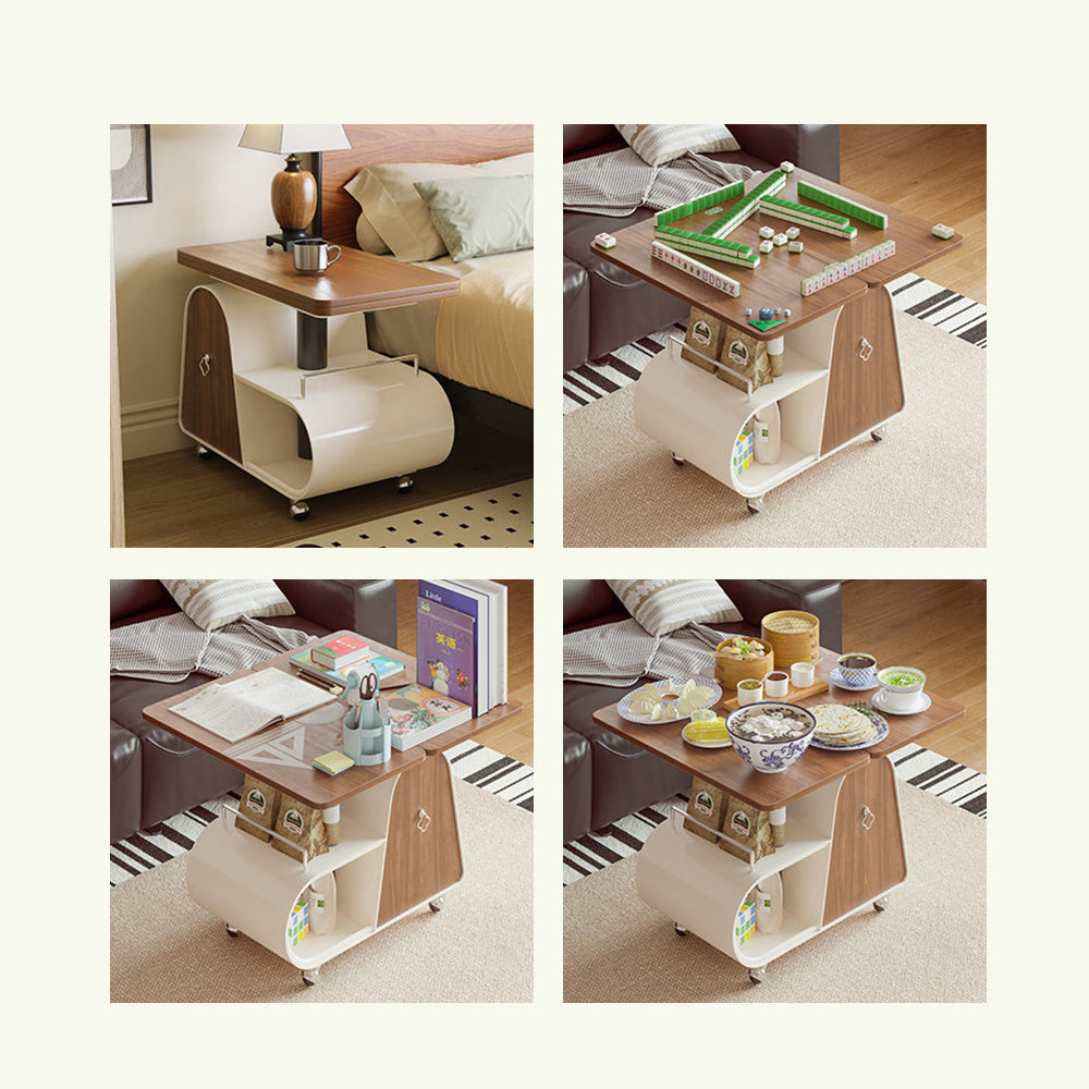 Modern Extendable Coffee Table with Walnut Finish Top and Hidden Storage Rolling Table