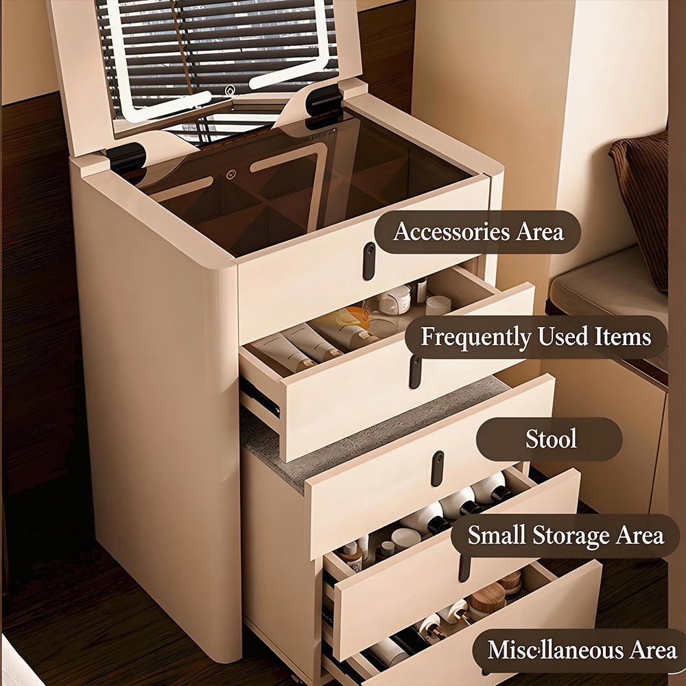 Modern Compact Vanity Desk with Flip Top Mirror Storage Drawers Makeup Cabinet