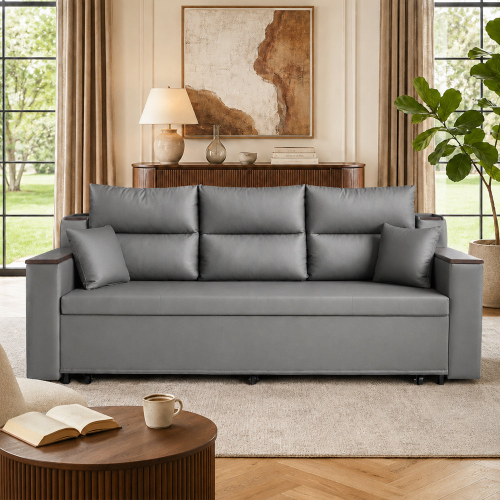 83'' 3-Seater Pull-Out Sleeper Sofa with Storage & USB Port