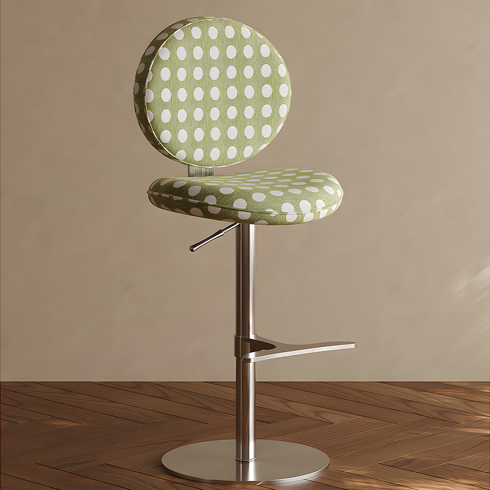 Modern Adjustable Swivel Bar Stool Green Polka Dot Upholstered Counter Chair 1 Piece