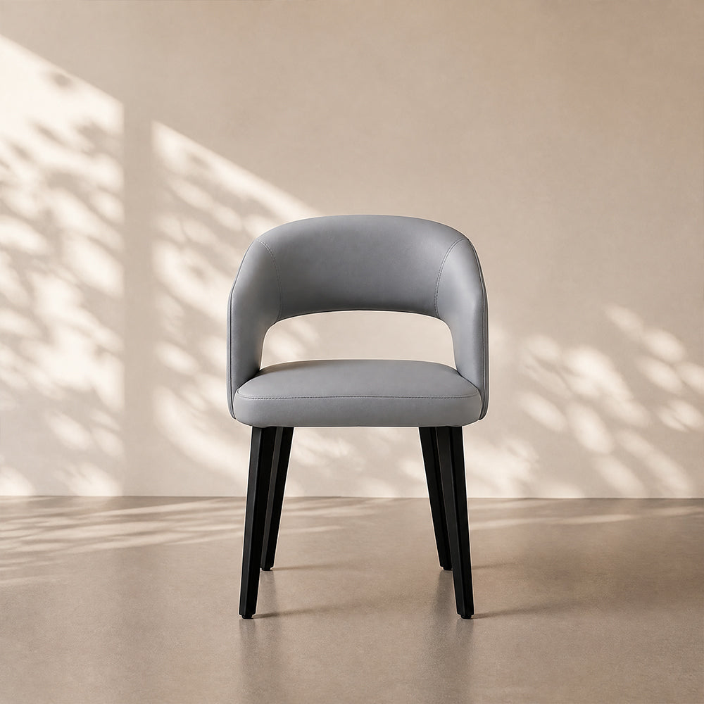 Modern Hollow Back Grey Faux Leather Padded Seat Contemporary Dining Chair 1 Piece
