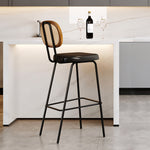 Load image into Gallery viewer, Modern Cane Woven Back Bar Stool PU Leather Seat Metal Frame Counter Height Bar Chair 1 Piece
