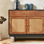 Load image into Gallery viewer, 63" Bohemian Style Rattan Door Credenza Sideboard With Storage
