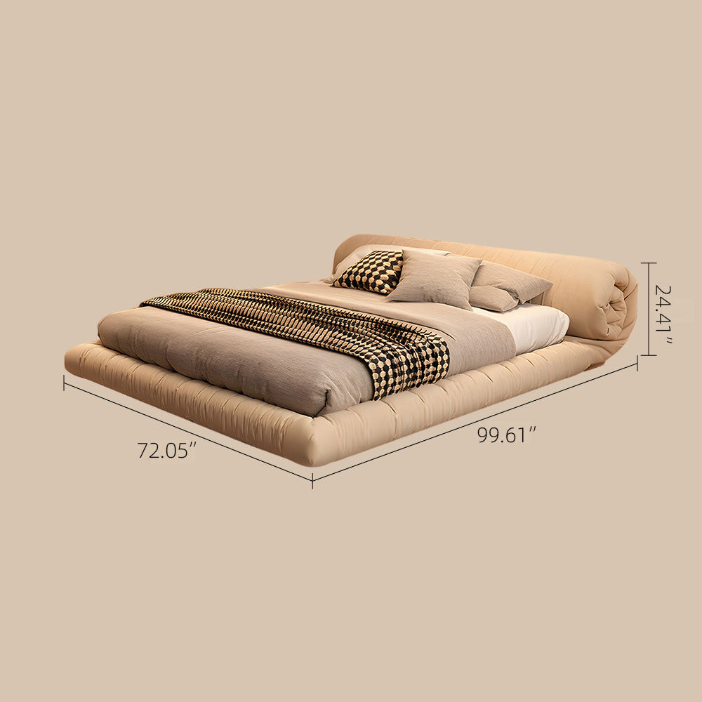 Minimalist Japanese-Style Tatami Bed Fabric Steel-Wood Slatted Frame