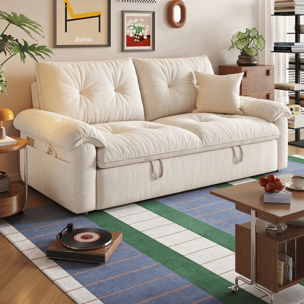 Modern Convertible Sofa Bed Tufted Fabric Sleeper Sofa Space Saving Pull Out Couch  Description