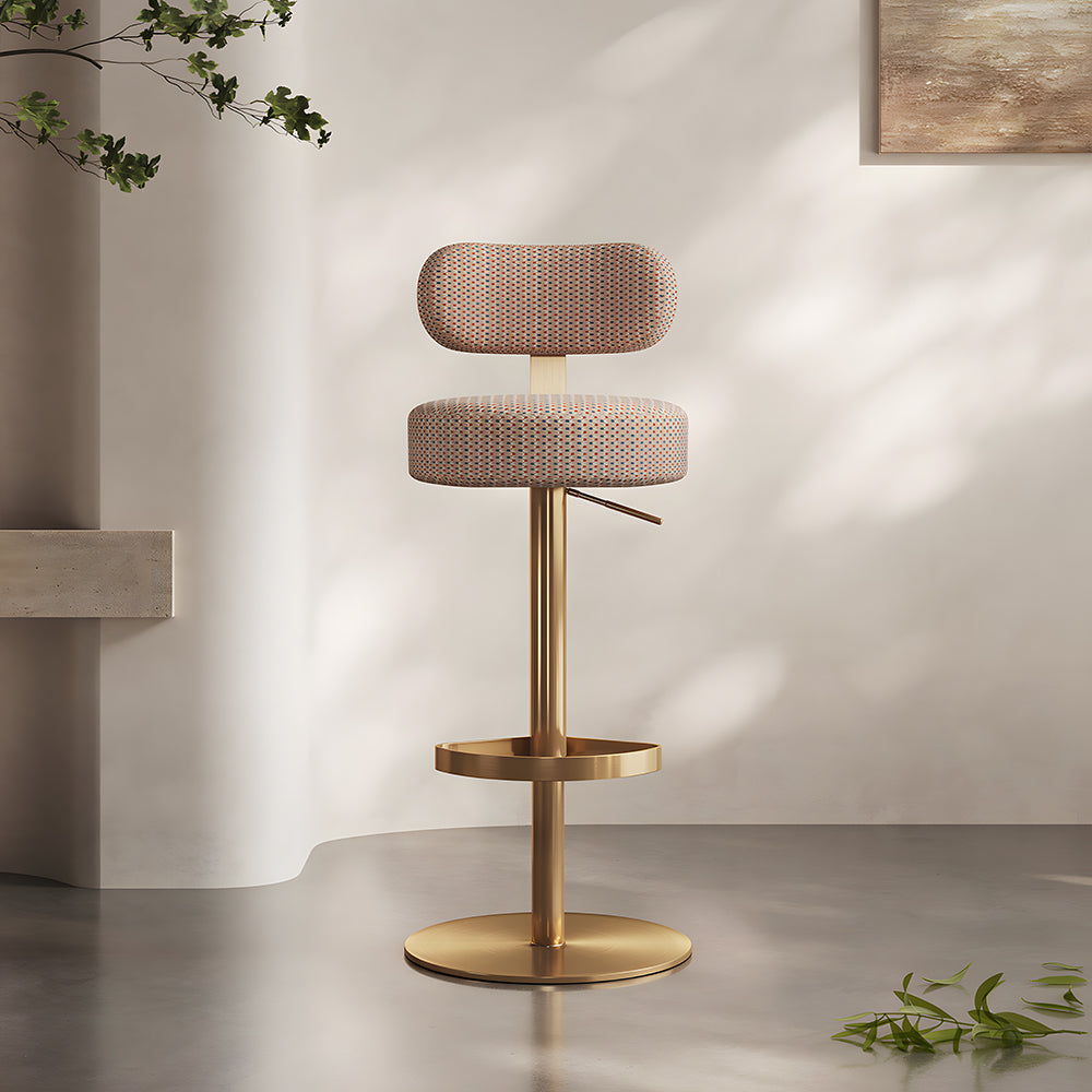 1 Piece Modern Upholstered Adjustable Bar Stool with Gold Metal Base