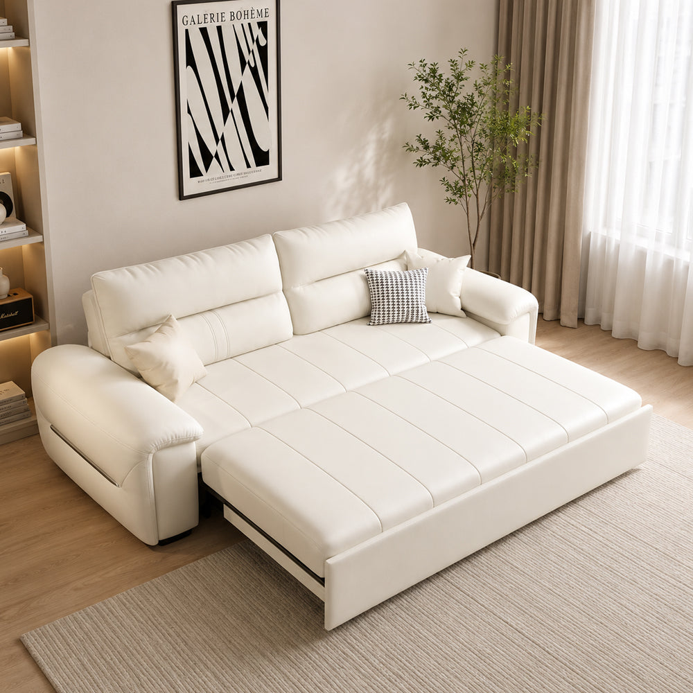 Modern Faux Leather Sofa Bed with Storage Convertible Couch for Living Room