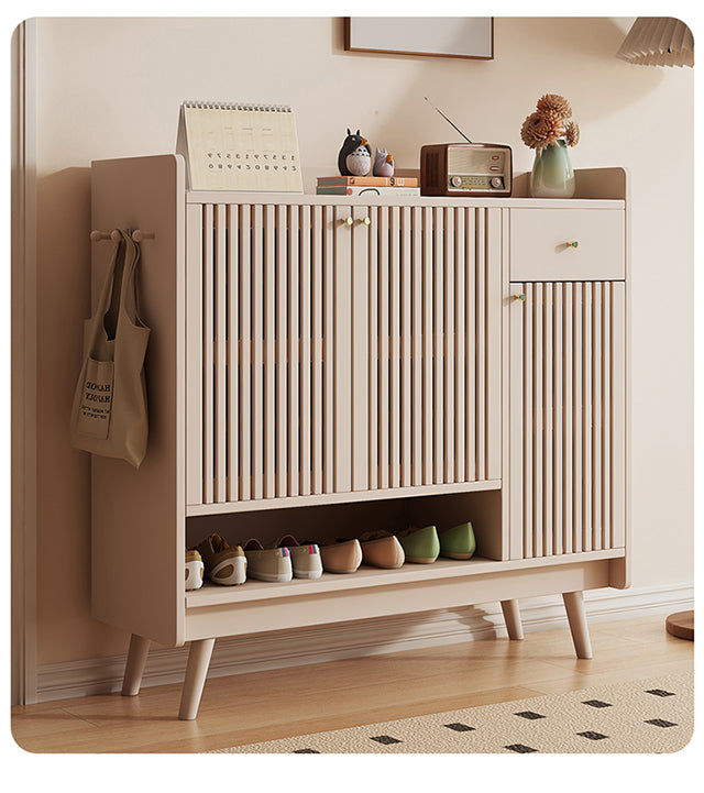 Shoe Cabinet Slatted Design Adjustable Shelves Modern Storage Organizer