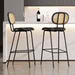 Load image into Gallery viewer, Modern Cane Woven Back Bar Stool PU Leather Seat Metal Frame Counter Height Bar Chair 1 Piece
