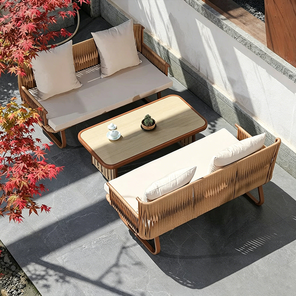55.1" Outdoor PE Rattan Loveseat with Cushioned Seat and Pillow Backrest