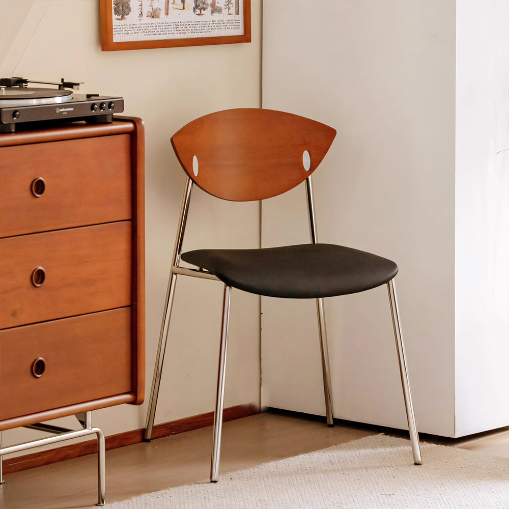 Modern Dining Chair with Stainless Steel Legs Faux Leather Upholstered Seat Ergonomic Wood Backrest for Dining Room