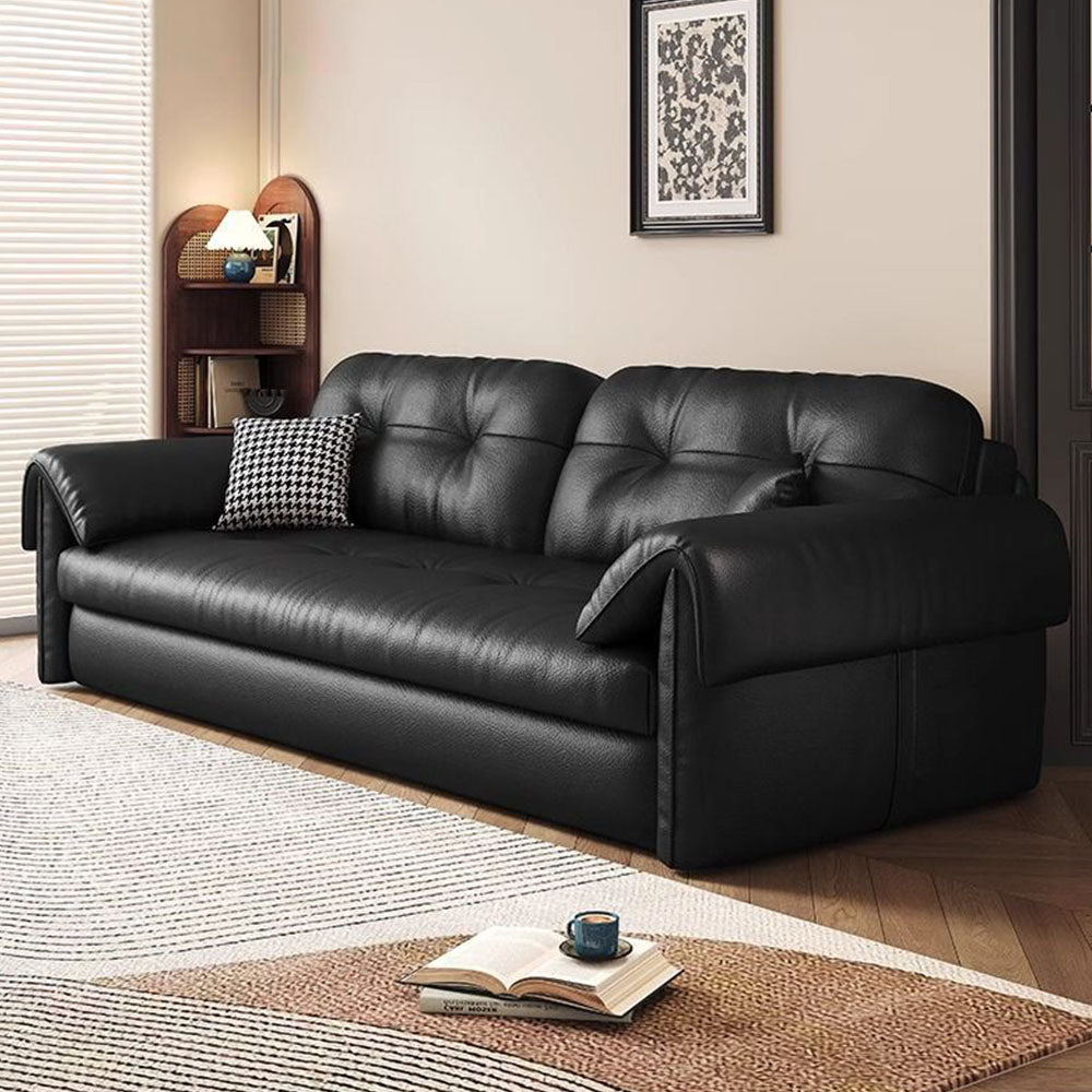 Contemporary Faux Leather Sofa Bed Sleeper Sofa with Hidden Storage & Metal Frame
