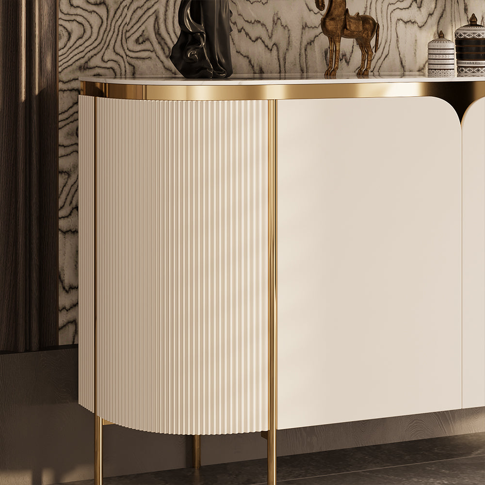 58.5'' White & Gold Contemporary Sideboard with Adjustable Shelves