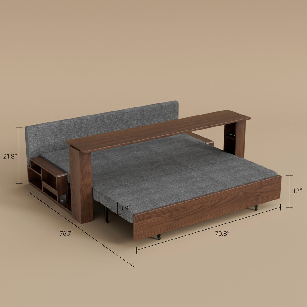 Full width photo of the storage sofa bed illustrating its size and proportions
