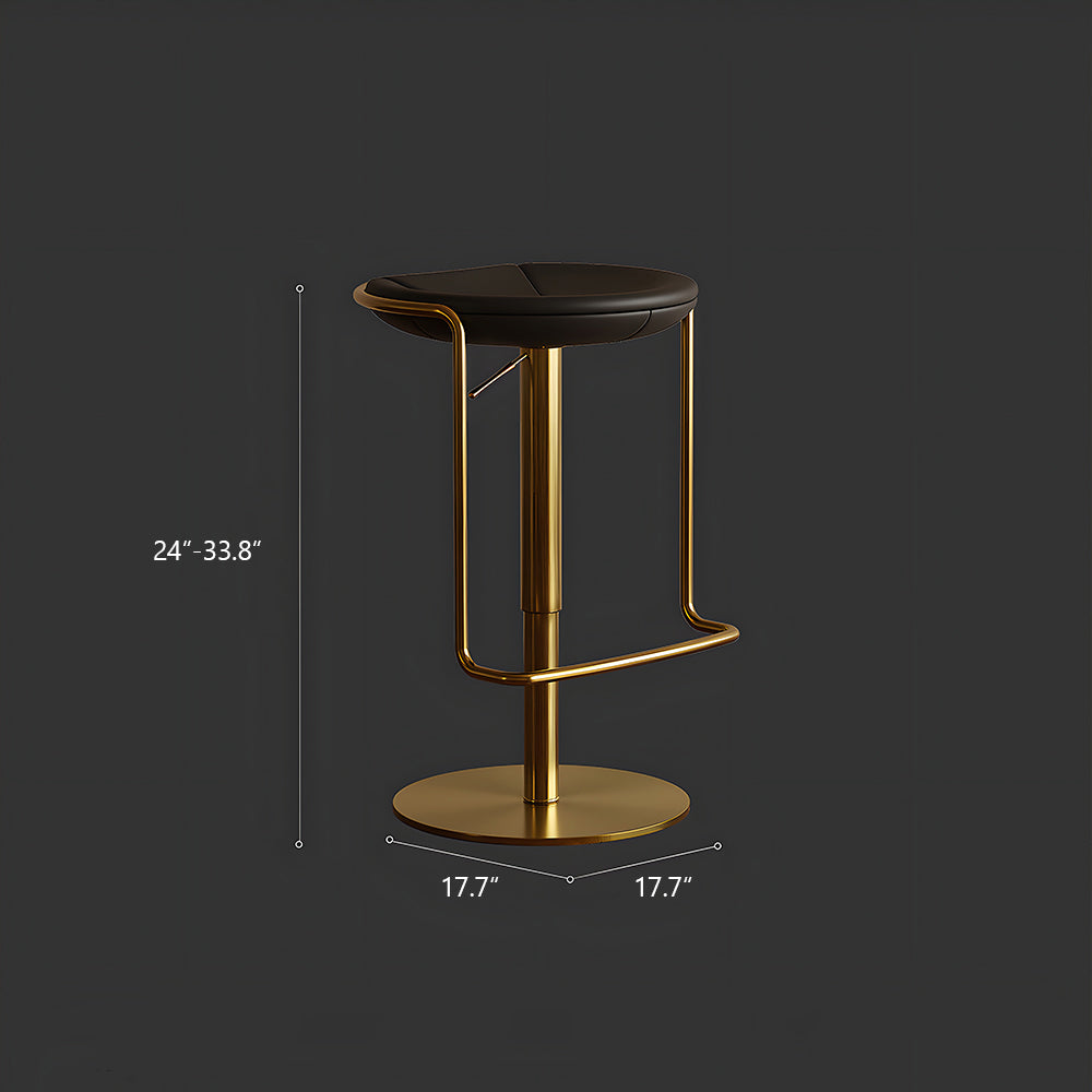 Modern Adjustable Swivel Bar Stool with Black Upholstered Seat and Gold Metal Base 1 Piece