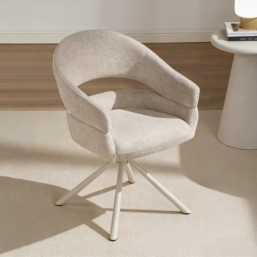 Modern Swivel Upholstered Dining Chair Curved Back Accent Chair with Metal Base 1-Piece