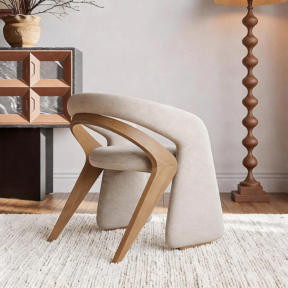 Modern Sculptural Accent Chair Upholstered Fabric with Solid Wood Frame Curved Artistic Design 1 Piece