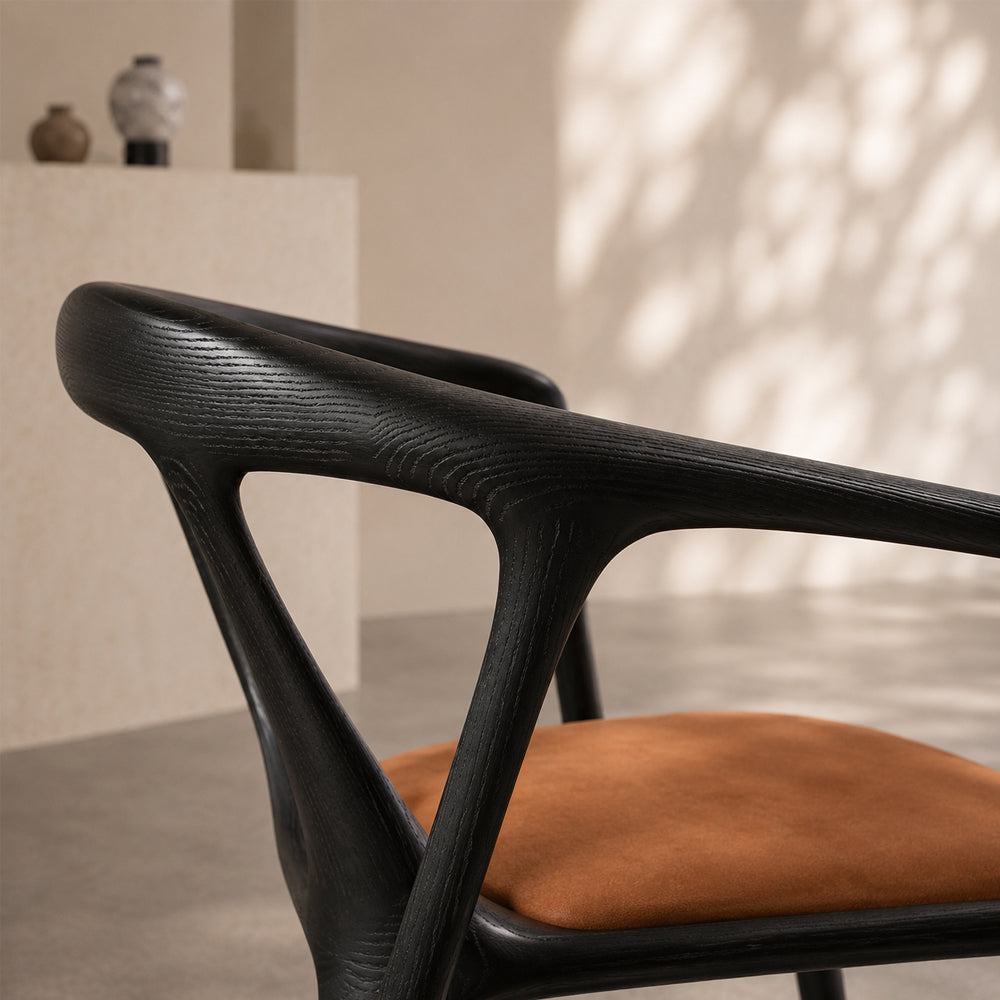 Modern Organic-Shaped Black Wood Arm Chair for Dining Room