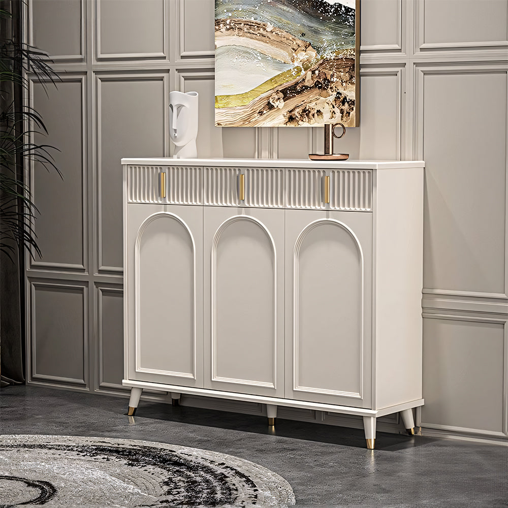 55.1" Modern Luxury Shoe Cabinet with Arched Panel Doors & Gold Accents Elegant Entryway Storage Sideboard