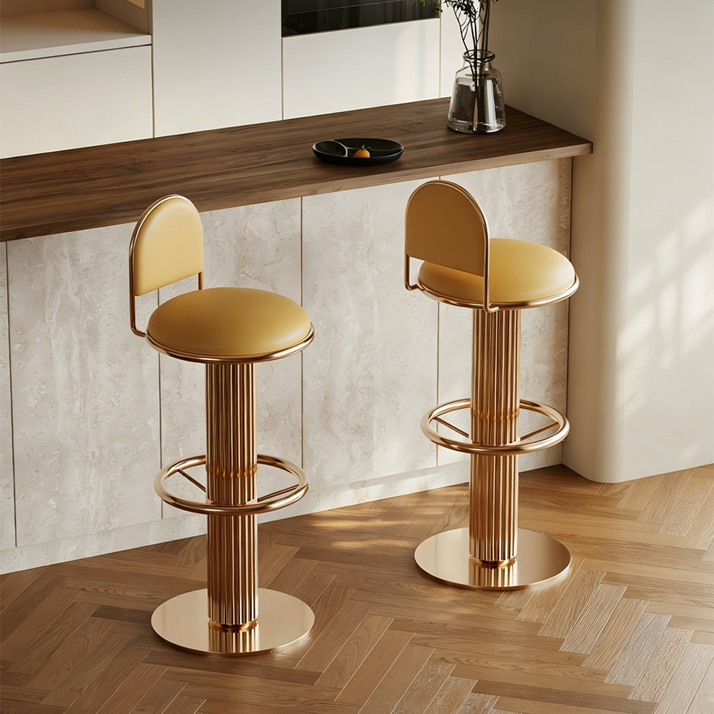 Modern Luxury Gold Swivel Bar Stool with Upholstered Seat and Fluted Pedestal Base 1 Piece