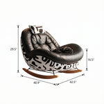 Load image into Gallery viewer, Bold Black Leather Rocking Lounge Chair with Patterned Fabric Shell
