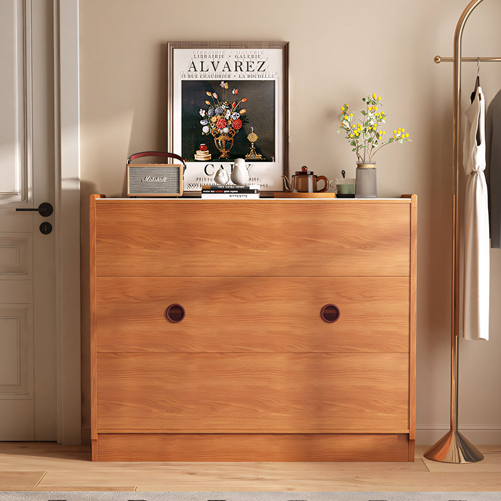 Modern Wood Shoe Cabinet with Doors Natural Entryway Storage Organizer with Open Shelf