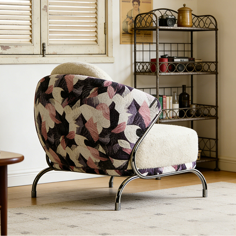 Modern Artistic Lounge Chair with Curved Back and Pattern Upholstered Accent Design