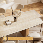 Load image into Gallery viewer, Square Dining Table White Marble Effect Top Semi-cylindrical Wooden Base for 6 People
